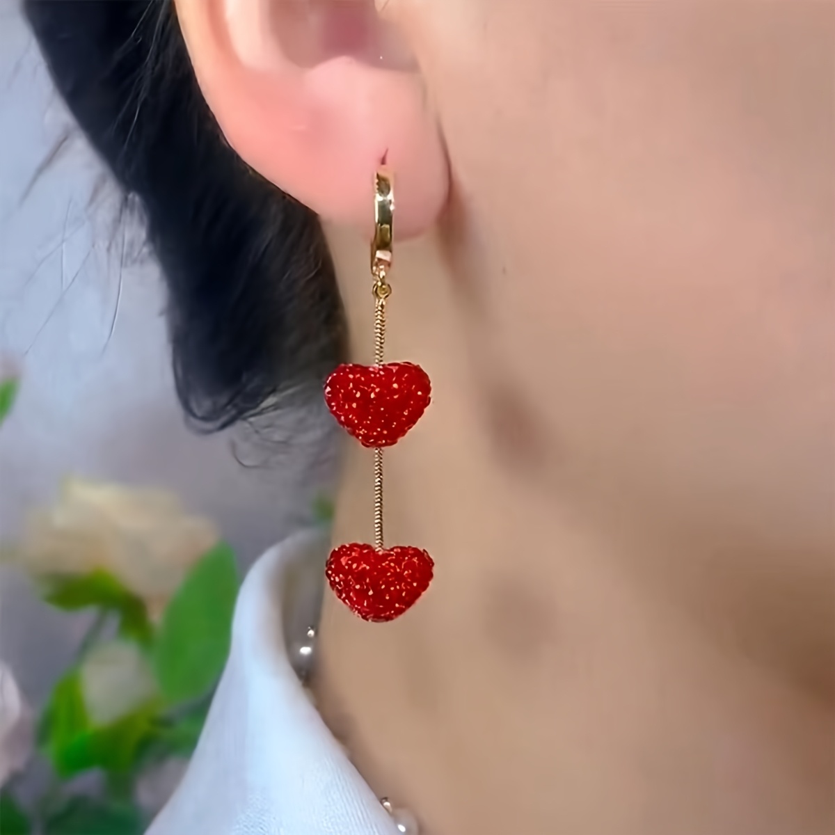 Heart Shaped Rhinestone Dangle Earrings for Women